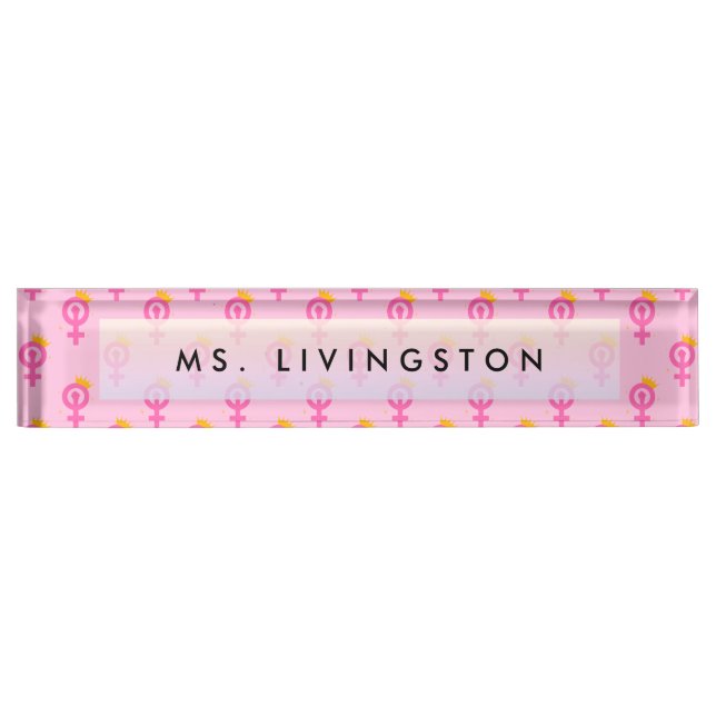Personalized Feminist Pink Desk Name Plate (Front)