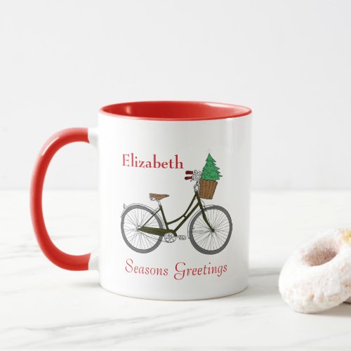 Personalized Festive Bicycle Seasons Greetings Fun Mug