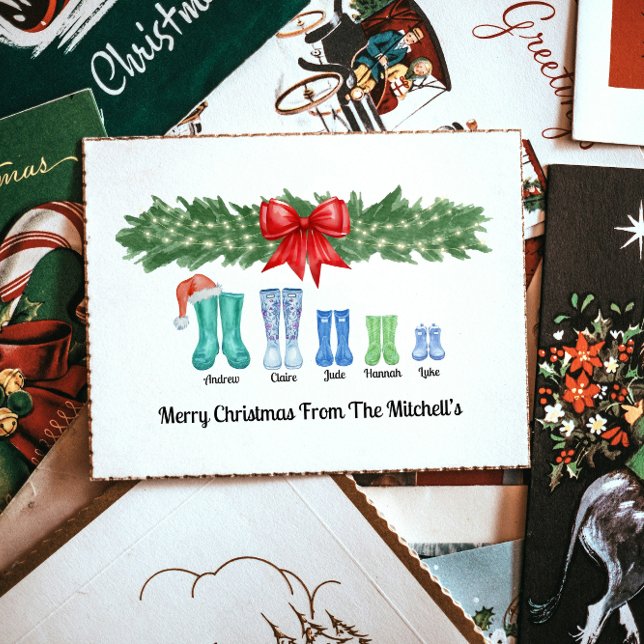 Personalized Festive Boots Family Christmas Card (Creator Uploaded)