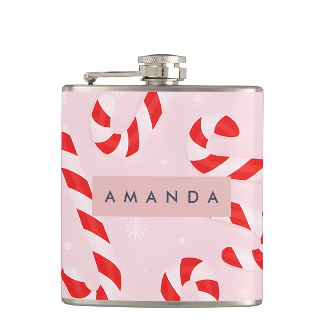 Personalized Festive Candy Canes Flask (Front)