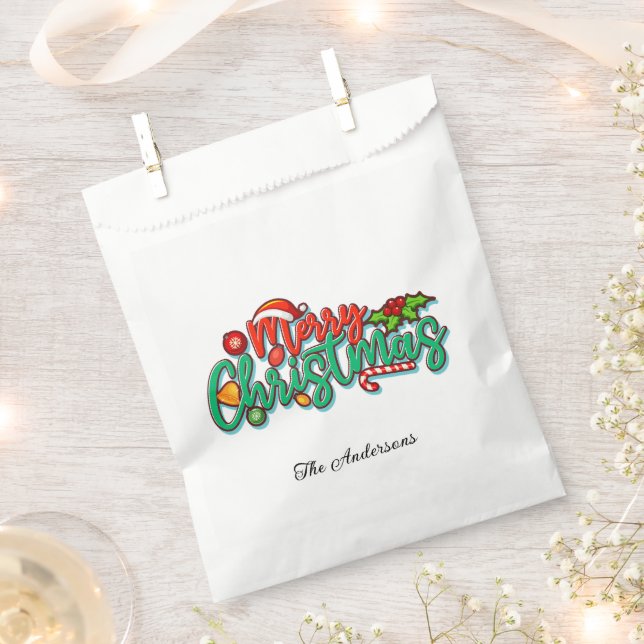 Personalized Festive Christmas Favor Bag  (Clipped)