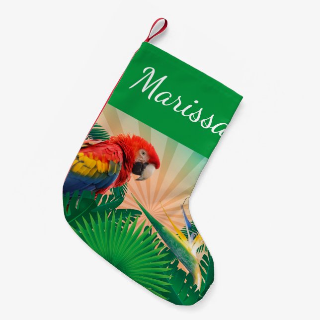 Personalized Festive Christmas Parrot Small Christmas Stocking (Front (Hanging))