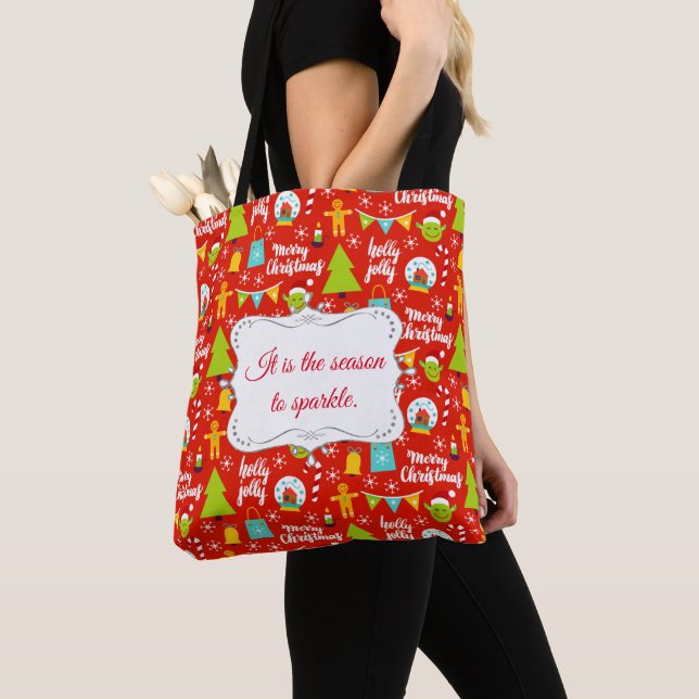 Personalized Festive Christmas Pattern Tote Bag (Close Up)