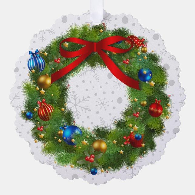 Personalized Festive Christmas Wreath  Ornament Card (Front)