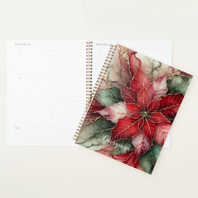 Personalized Festive Floral Alcohol Ink Poinsettia Planner (Display)