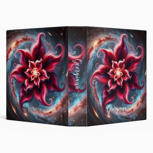Personalized Festive Floral Poinsettia Galaxy 3 Ring Binder