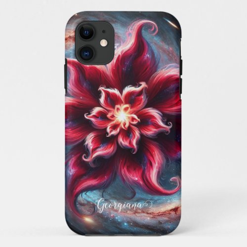 Personalized Festive Floral Poinsettia Galaxy iPhone 11 Case