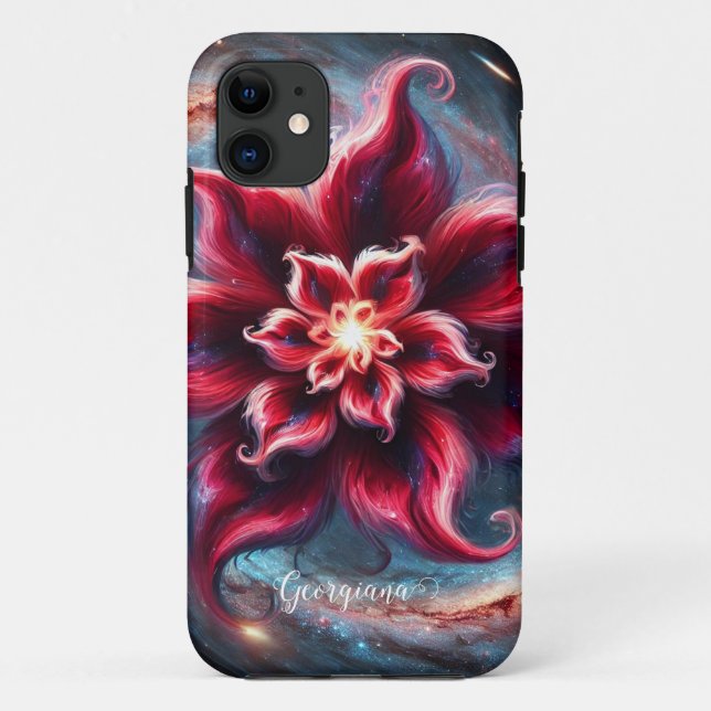 Personalized Festive Floral Poinsettia Galaxy Case-Mate iPhone Case (Back)