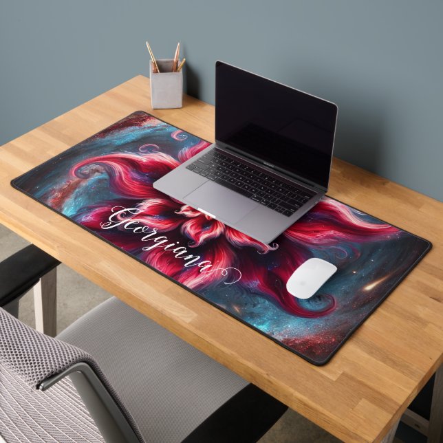 Personalized Festive Floral Poinsettia Galaxy Desk Mat (Office 2)