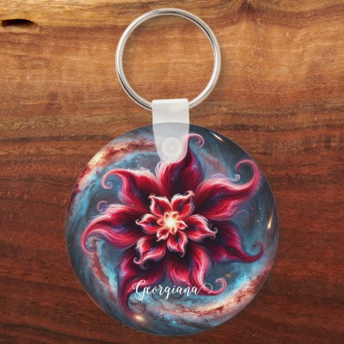 Personalized Festive Floral Poinsettia Galaxy Keychain