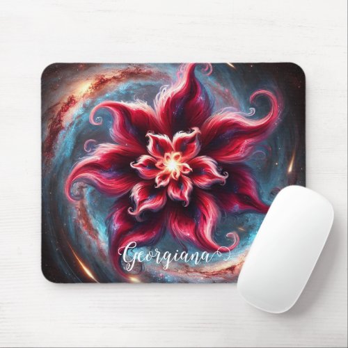 Personalized Festive Floral Poinsettia Galaxy Mouse Pad