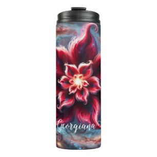 Personalized Festive Floral Poinsettia Galaxy Thermal Tumbler
