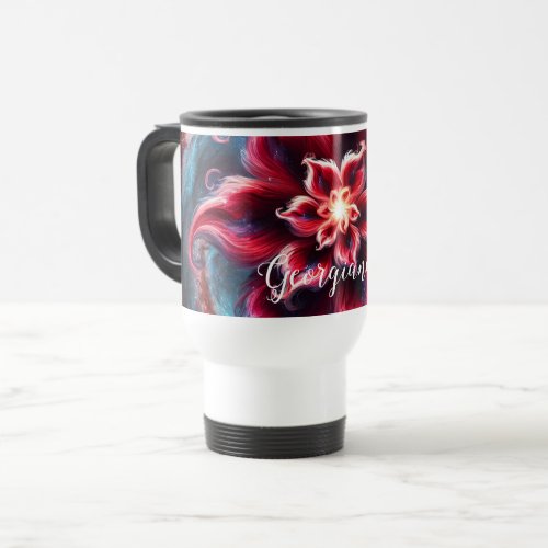 Personalized Festive Floral Poinsettia Galaxy Travel Mug