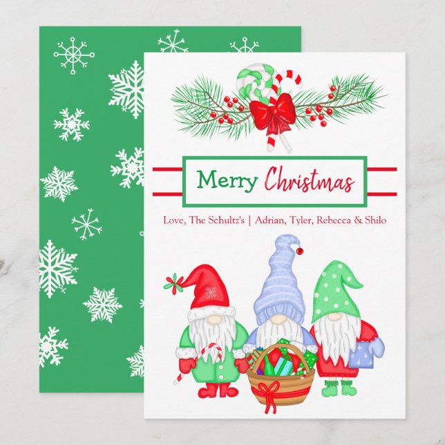 Personalized Festive Gnomes Holiday Christmas   Card (Front/Back)