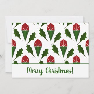Personalized Festive Holiday Red Roses & Holly Art