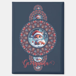 Personalized Festive Kawaii Fox Ornamental Mandala Magnet