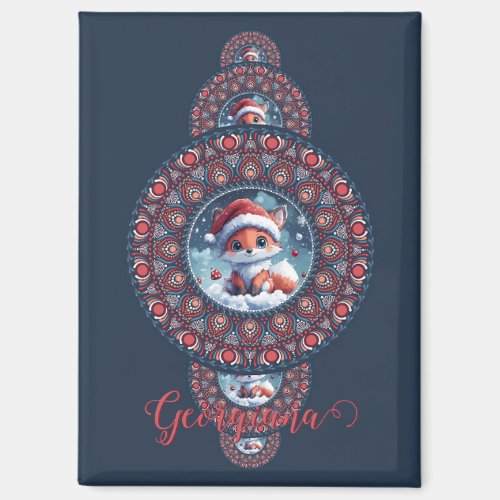 Personalized Festive Kawaii Fox Ornamental Mandala Magnet