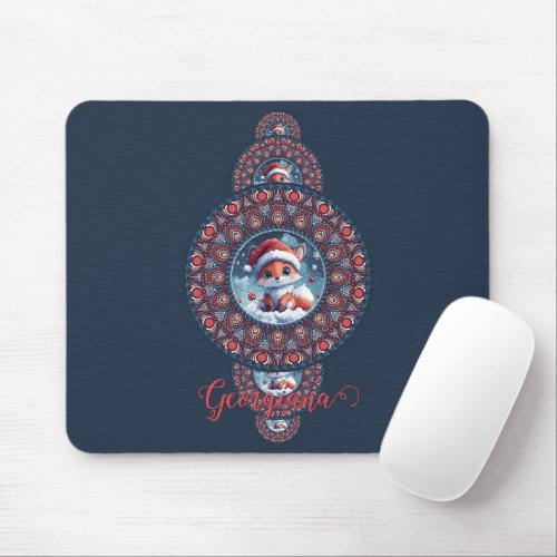 Personalized Festive Kawaii Fox Ornamental Mandala Mouse Pad