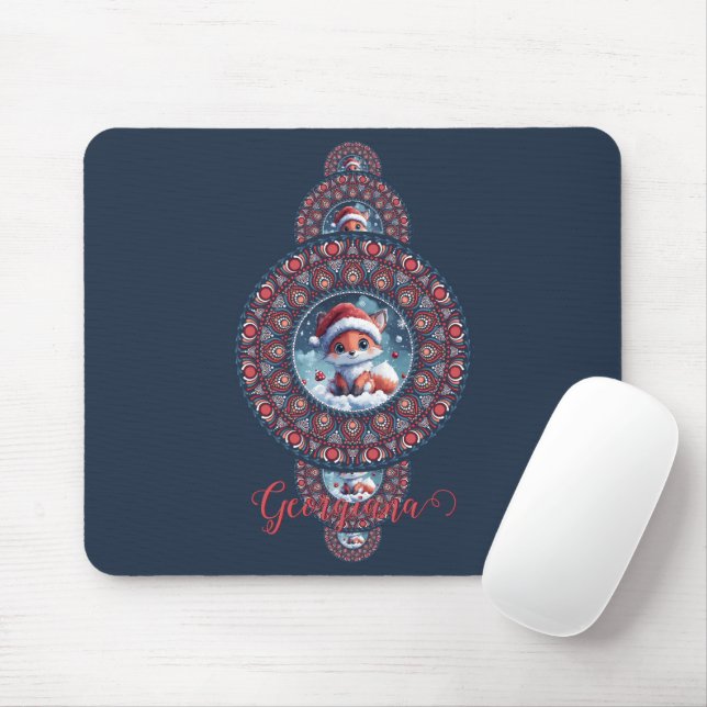 Personalized Festive Kawaii Fox Ornamental Mandala Mouse Pad (With Mouse)