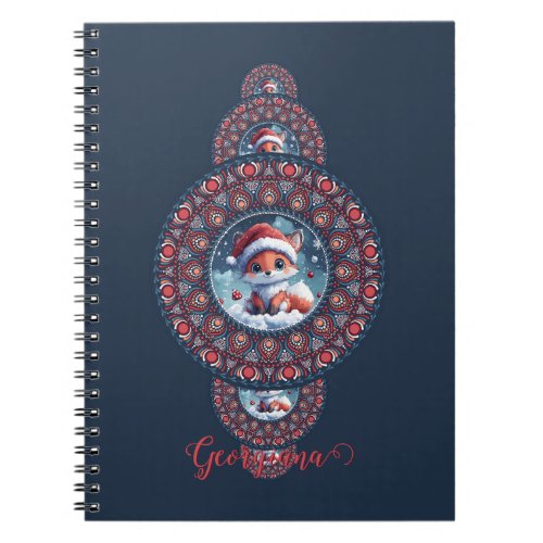 Personalized Festive Kawaii Fox Ornamental Mandala Notebook