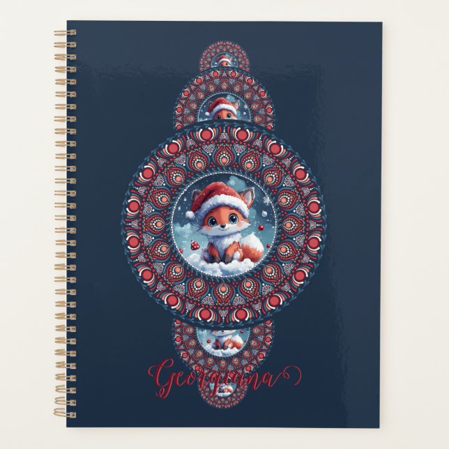 Personalized Festive Kawaii Fox Ornamental Mandala Planner (Front)