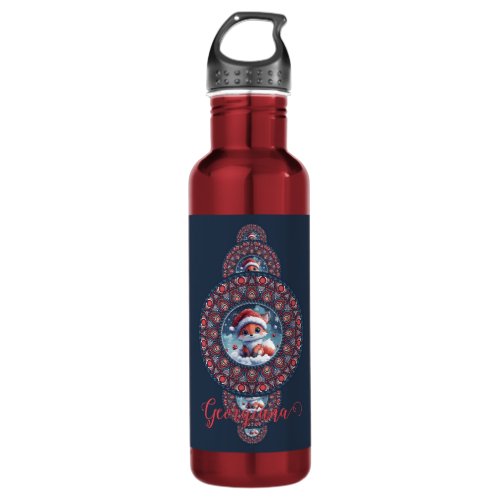 Personalized Festive Kawaii Fox Ornamental Mandala Stainless Steel Water Bottle