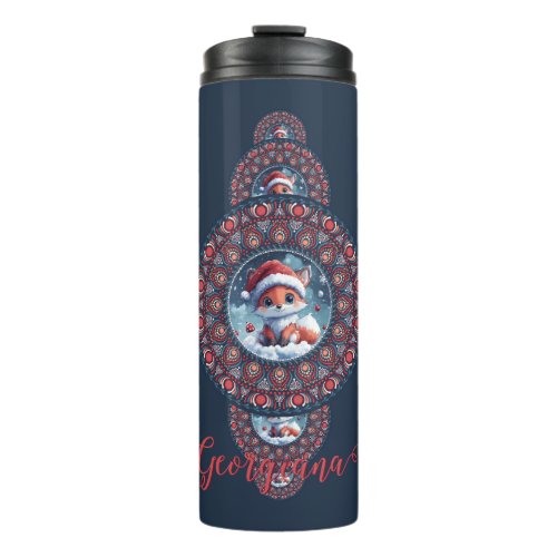 Personalized Festive Kawaii Fox Ornamental Mandala Thermal Tumbler