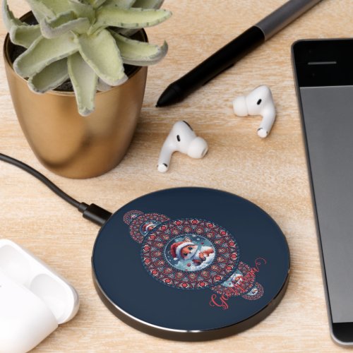 Personalized Festive Kawaii Fox Ornamental Mandala Wireless Charger