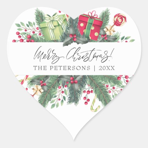 Personalized Festive Merry Christmas Decorative Heart Sticker