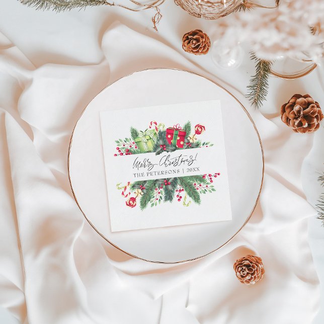 Personalized Festive Merry Christmas Decorative Napkins (Personalized Festive Merry Christmas Decorative Napkins)