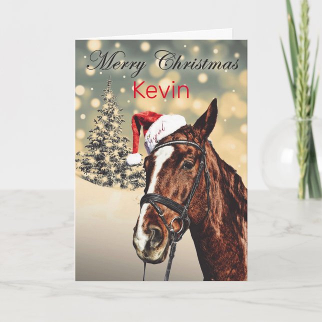 Personalized Festive Merry Christmas Horse Card (Front)