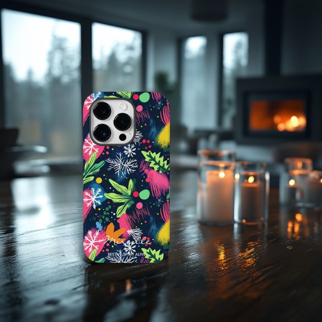 Personalized Festive Neon Snowflakes Case-Mate iPhone Case (Creator Uploaded)