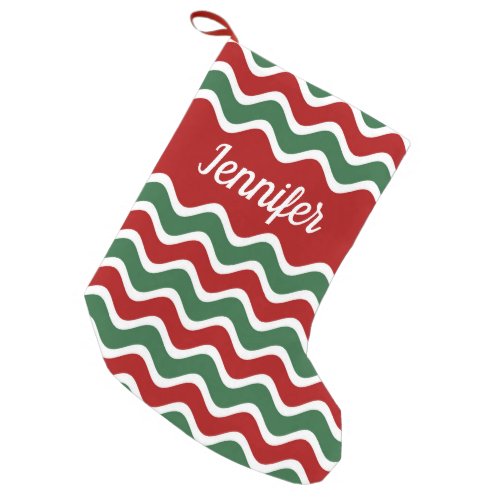 Personalized Festive Red Green Stripes Small Christmas Stocking