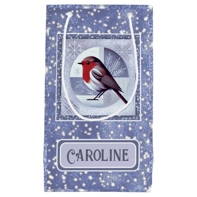 Personalized Festive Robin Christmas Design Small Gift Bag (Front)
