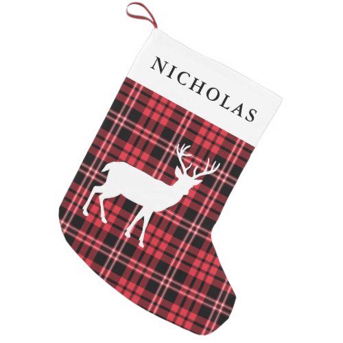 Personalized Festive Rustic Red Plaid Small Christmas Stocking