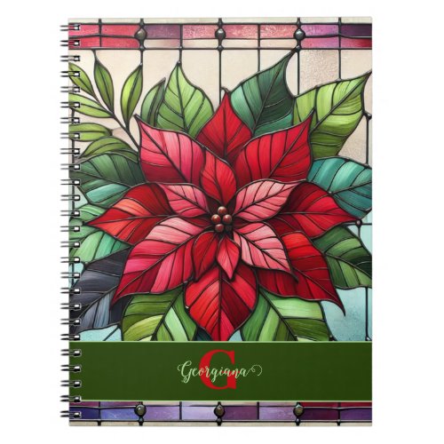 Personalized Festive Stained Glass Poinsettia Notebook