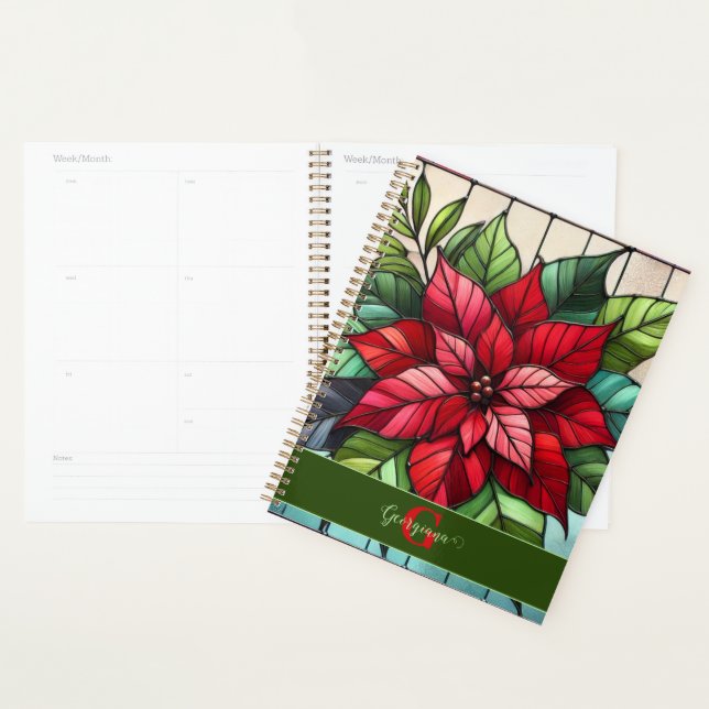 Personalized Festive Stained Glass Poinsettia Planner (Display)