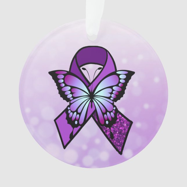 Personalized Fibromyalgia Ribbon and Butterfly Ornament (Front)