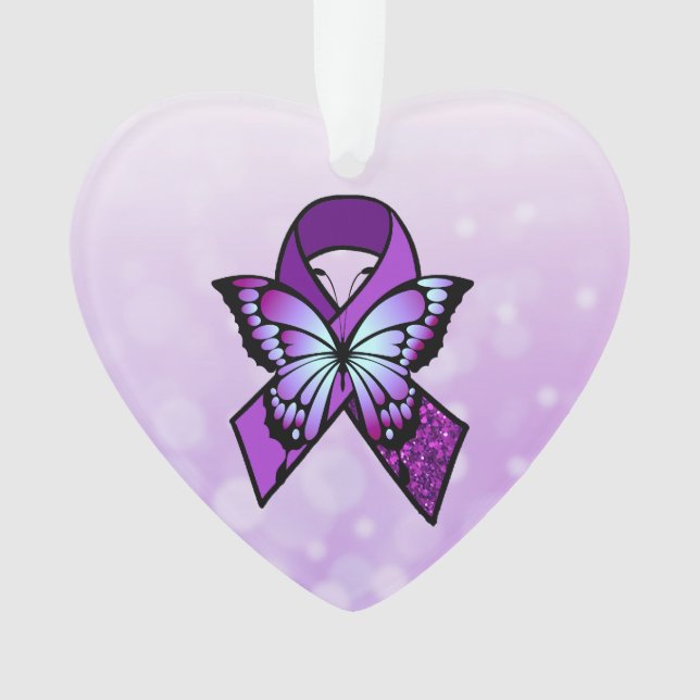 Personalized Fibromyalgia Ribbon and Butterfly Ornament (Front)