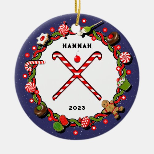 Personalized Field Hockey Christmas Ceramic Ornament