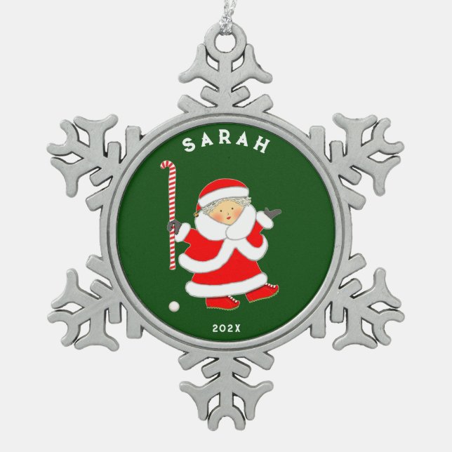 Personalized Field Hockey Collectible Snowflake Pewter Christmas Ornament (Front)