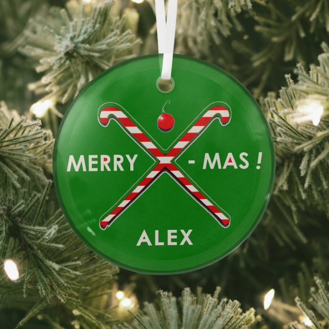 Personalized Field Hockey Holiday Gift Glass Ornament (Insitu)