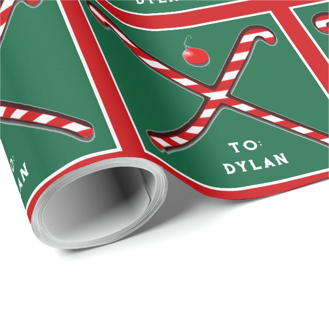 Personalized Field Hockey Holiday Gift Wrapping Paper (Roll Corner)