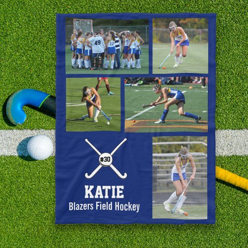 Personalized Field Hockey Photo Collage Name Team Fleece Blanket