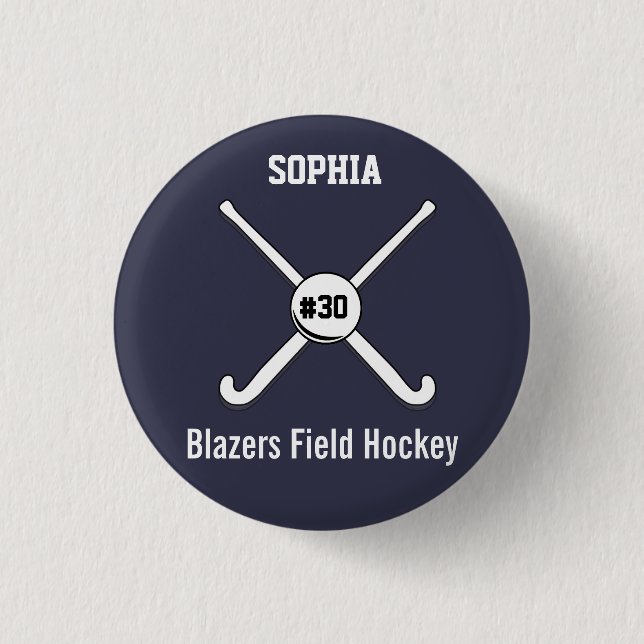 Personalized Field Hockey Team Name Jersey Number Button (Front)
