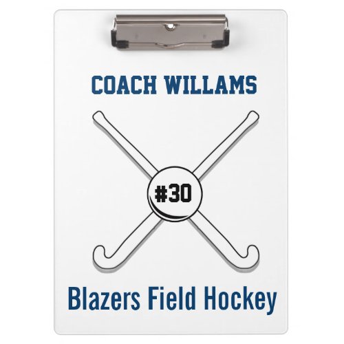 Personalized Field Hockey Team Name Jersey Number Clipboard