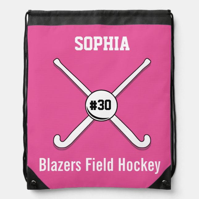 Personalized Field Hockey Team Name Jersey Number Drawstring Bag (Front)