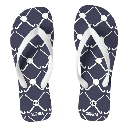 Personalized Field Hockey Team Name Jersey Number Flip Flops