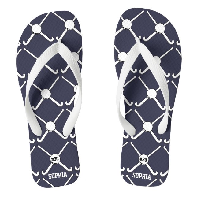 Personalized Field Hockey Team Name Jersey Number Flip Flops (Footbed)