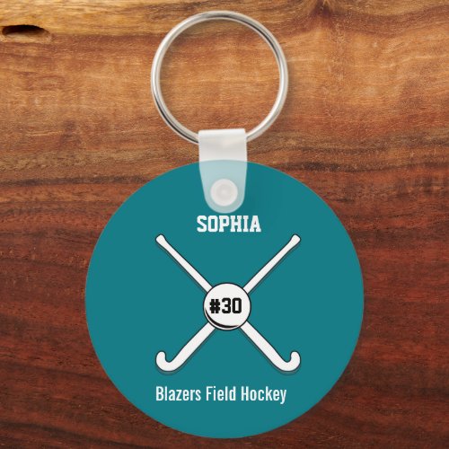 Personalized Field Hockey Team Name Jersey Number Keychain